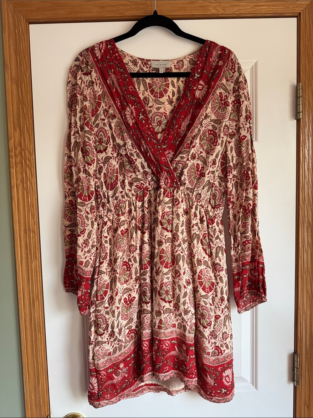 EUC Lucky Brand Cream and Red Floral Boho Mini Dress/Tunic size XL